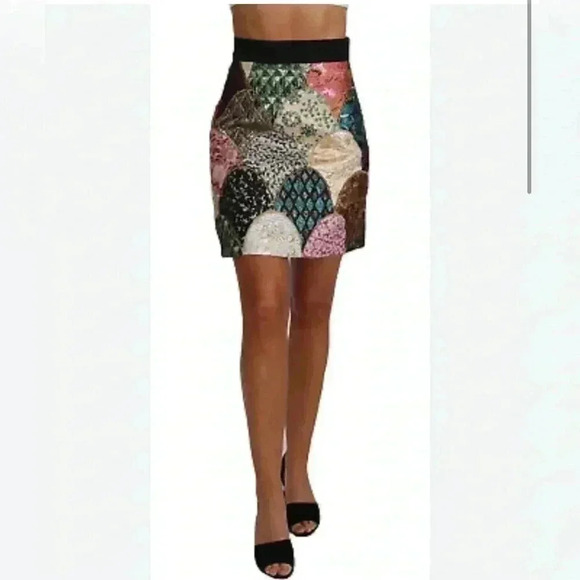 DOLCE & GABBANA JACQUARD PATCHWORK A-LINE MINI SKIRT 38 XS 2 0 MULTICOLOR $1490 - Picture 4 of 16